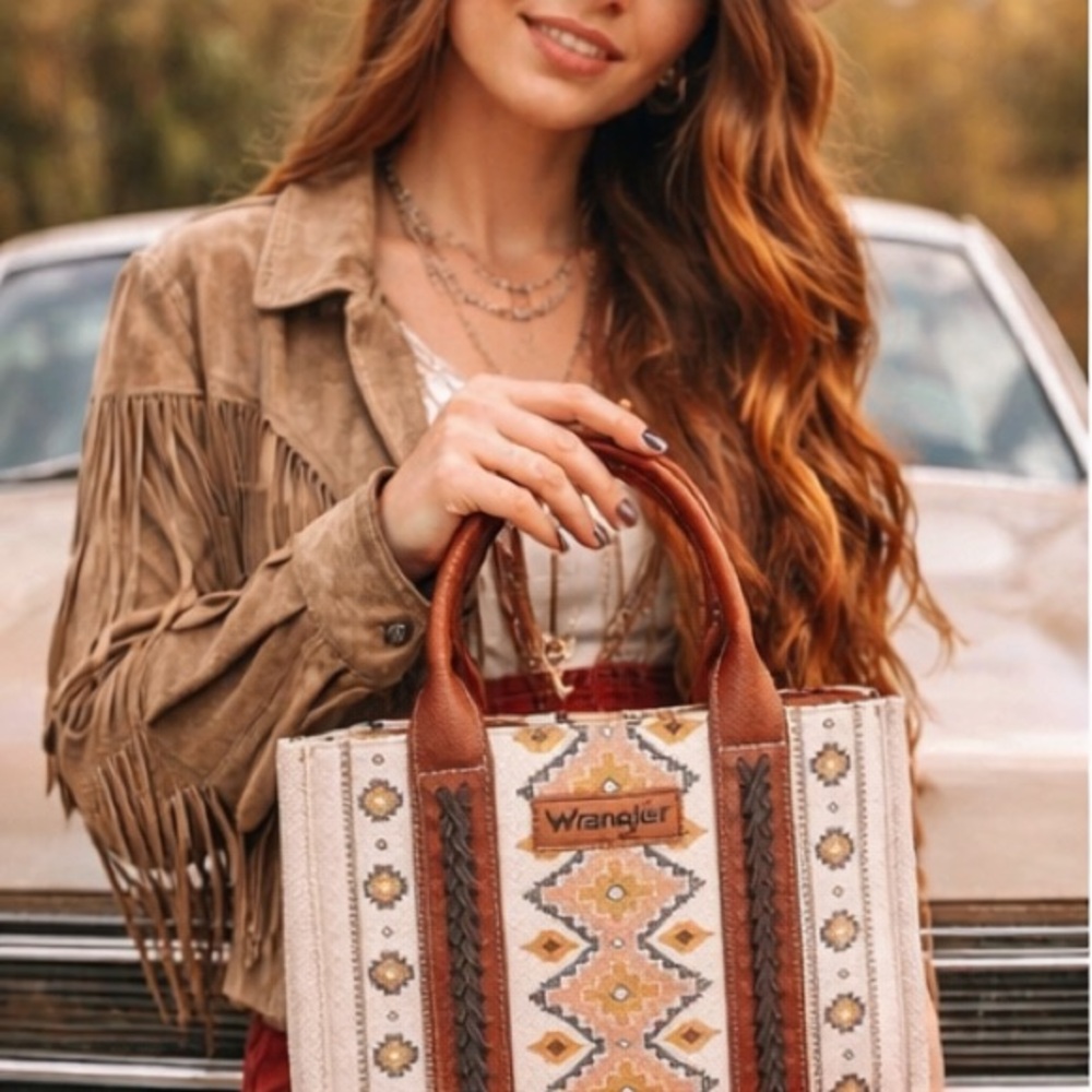 Wrangler Western Aztec Tote 🤎 Boho Cowgirl Statement Bag | Rustic Chic - Picture 5 of 17